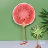 Watermelon Print Round Fan with Wooden Long Handle Portable Lightweight Outdoor Travel Camping Picnic Summer Handheld Paper Fan