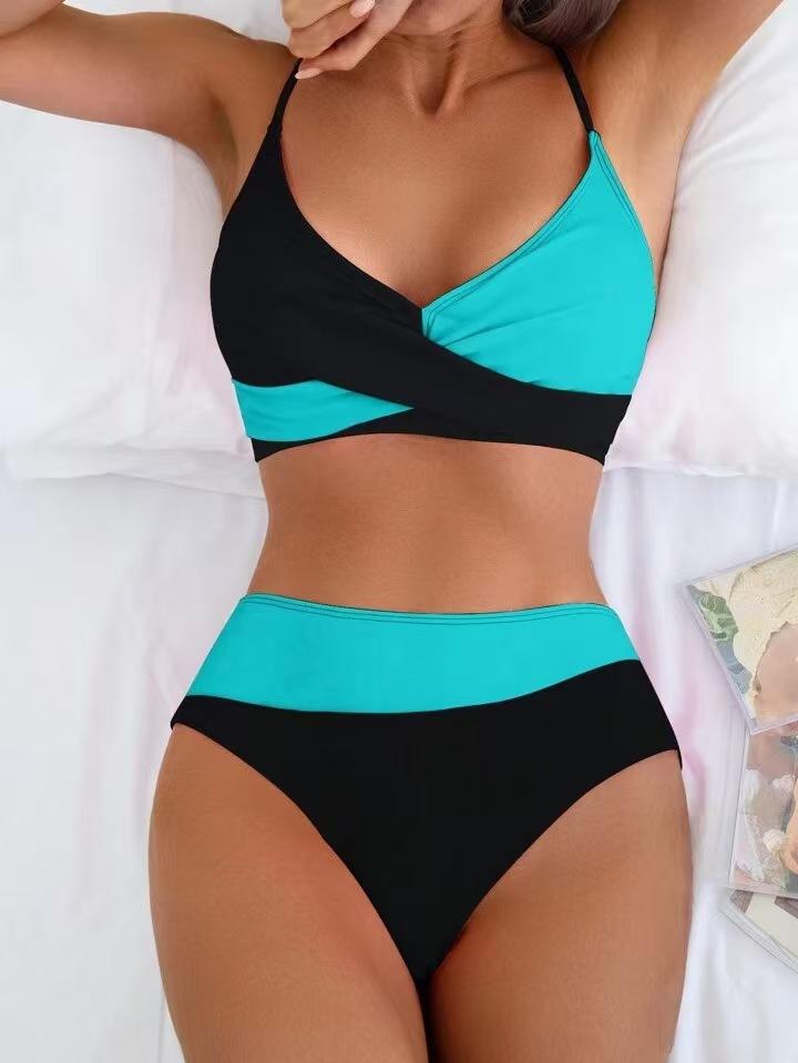 New swimsuit split splicing contrasting color bikini high waist sexy hot spring vacation