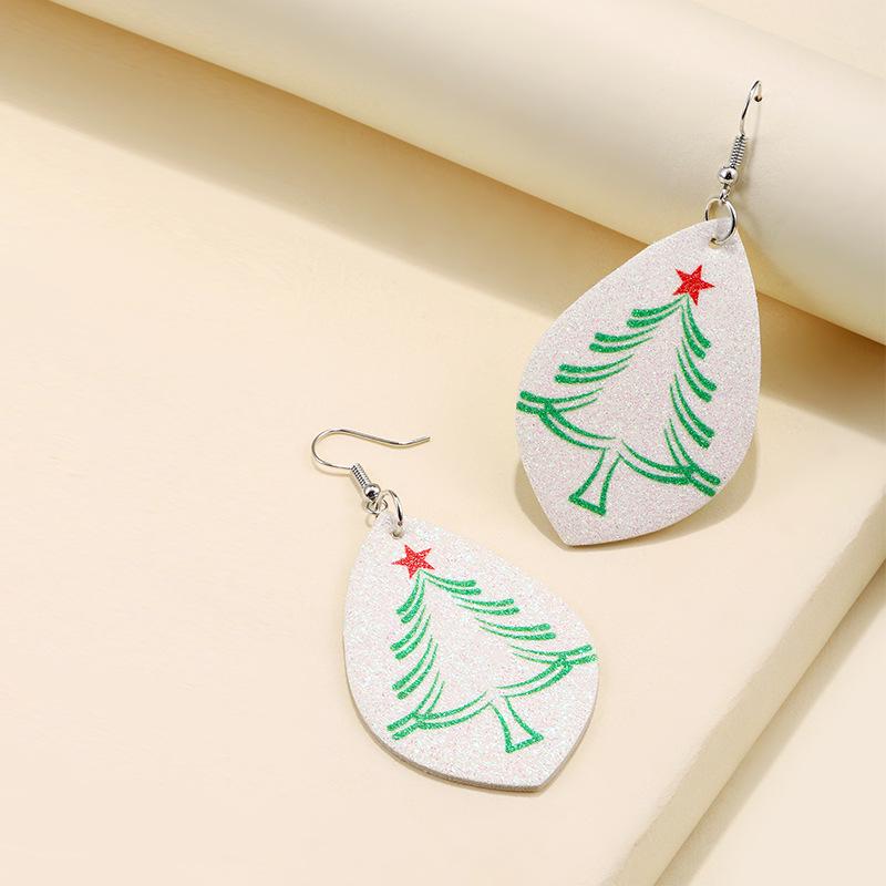 Women's Vintage Christmas Tree Leather Stud Earrings - Creative Double-sided Print