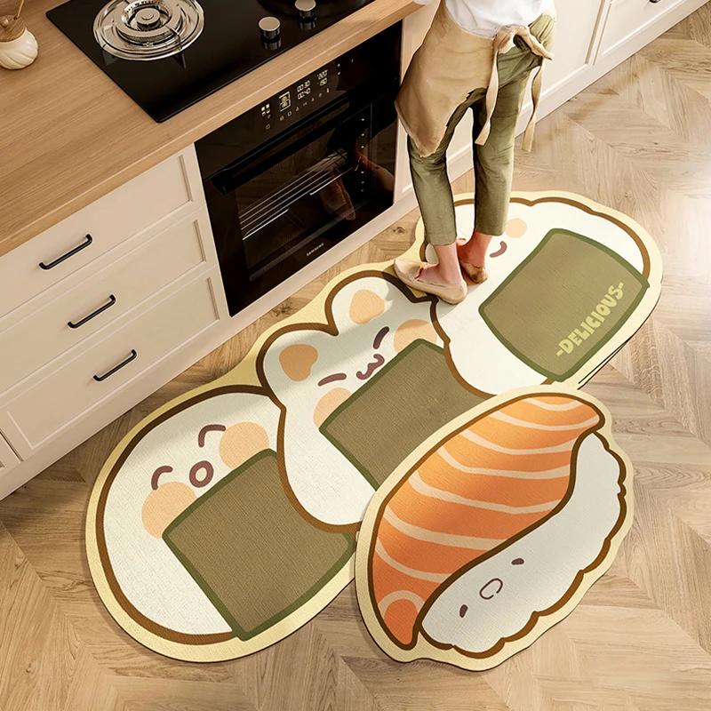 Bread Printed Kitchen Carpet Non-slip Rugs Cute Sushi Cartoon Entrance Doormat Washable Door Rugs Carpet Bathroom Home Decor
