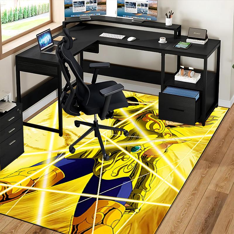 1pc Golden Lion Saint Seiya Chair Mat - Anime Cartoon Design Office Desk Pad, Non-Slip Rug for Home Decor, Suitable for All Seasons.R010