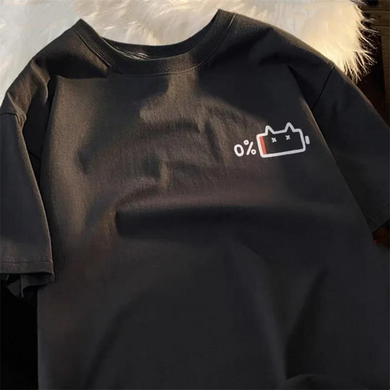 Cat Dog and Mobile Phone Print Women Round Neck Short Sleeve Soft Comfortable Streetwear Summer Fashion Women Clothes
