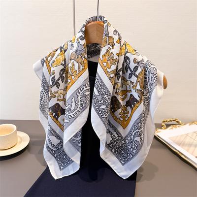 Fashion Commuter Herringbone Pattern Cotton And Linen Feeling Small Square Scarf Silk Scarf Imitation Velvet Headscarf Shawl Sun Protection Scarf