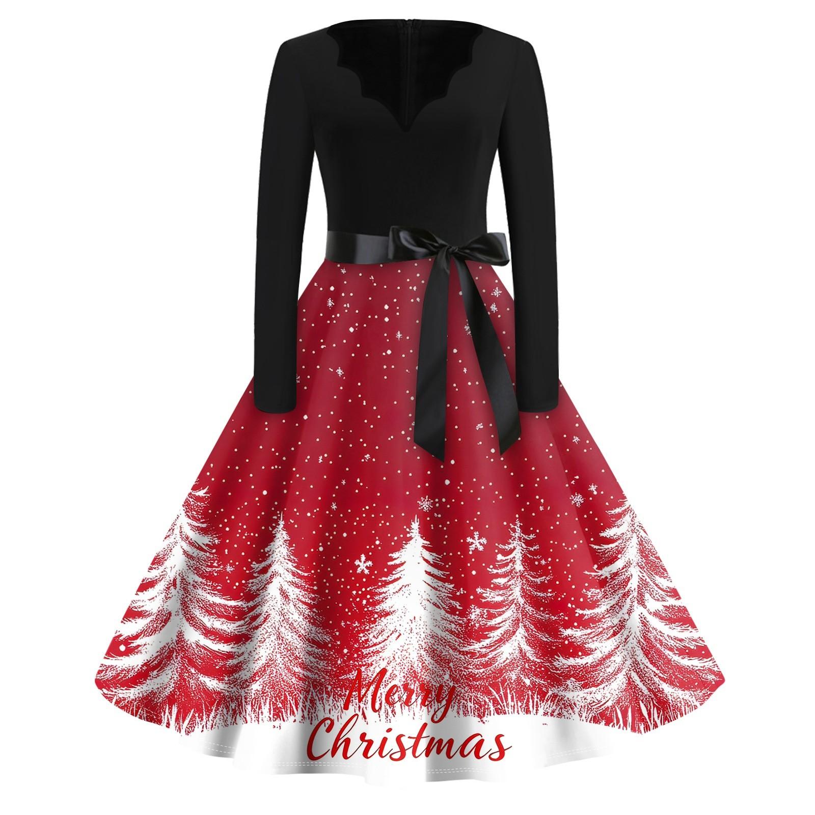 

Рождественский принт расклешенное платье для женщин платье с длинным рукавом полые вечерние повседневные платья XL белый