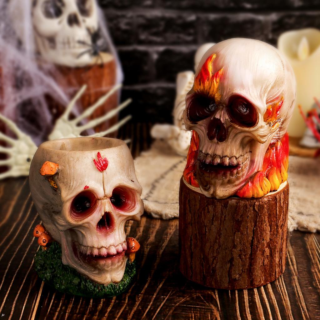 Halloween Multi-colored Skull Figurines, Halloween Rose Skull Resin Handicrafts, Terrifying Atmosphere Decorations