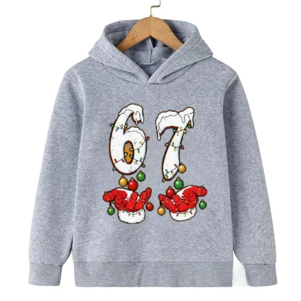 Viral "67 Vibe" Warm Kids Hoodie Toddler Hooded Sweatshirt for Boys Girls Fashionable Funny Children's Sweatshirt Christmas Gift