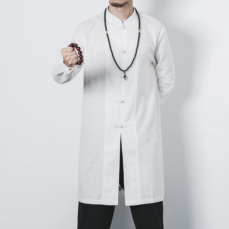 2017 Plus Size Men's Mid-Length Cotton Linen Frog Button Hanfu Jacket