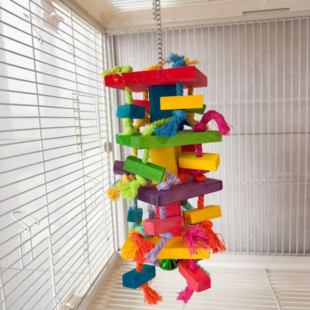 Colorful Wooden Chewing Toys for African Grey Parrots, Large/Medium Size Bird Toys In Stock