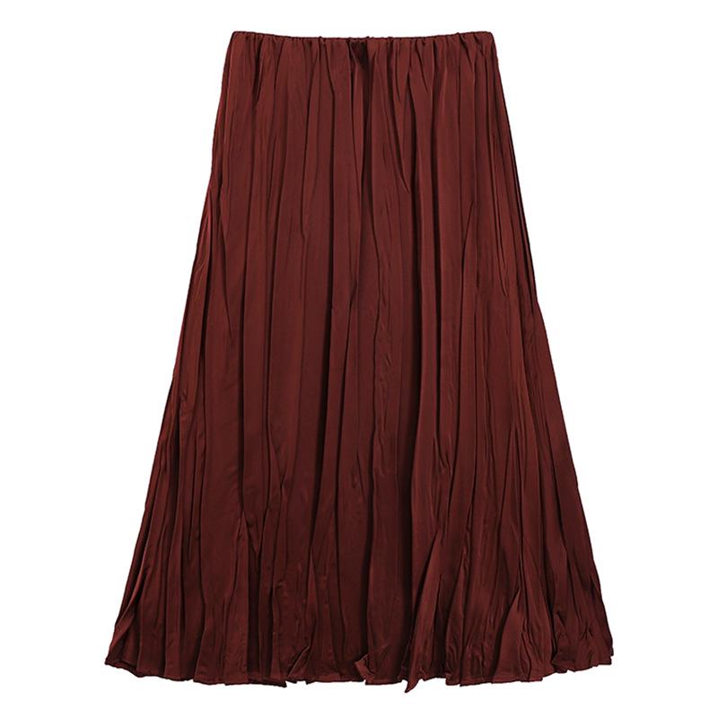 

Универсальная плиссированная миди-юбка Yisu разных цветов - Женская весенняя коллекция, атласная юбка-свинг средней длины Large