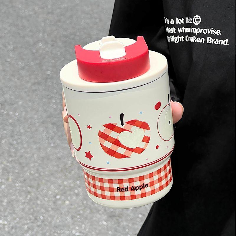 

Cute Large Capacity Thermos Cup for Girls Good-looking 2025 New Arrival Student Double Drinking Cup Cup with Suction Tubes Satchel Red Apple-420Ml [Cup Brush Included]