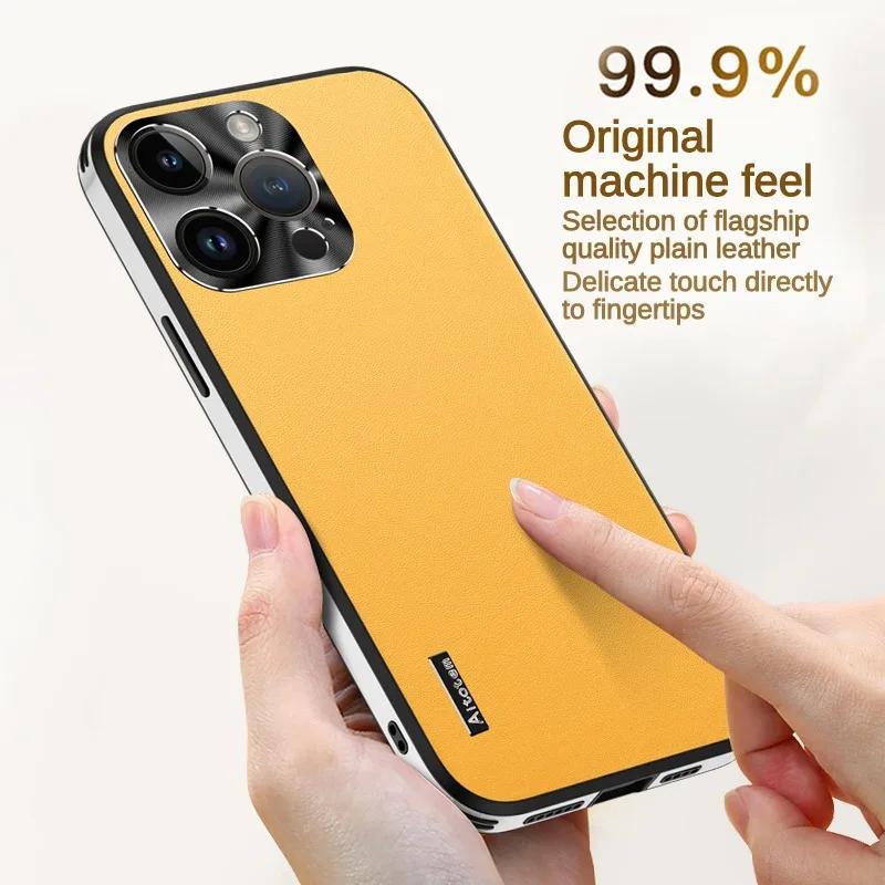 Soft Leather Phone Case Back Cover for IPhone 13 15 16 14 Plus 11 12 Pro Max Shockproof Anti-Drop Metal Lens Protection Cases