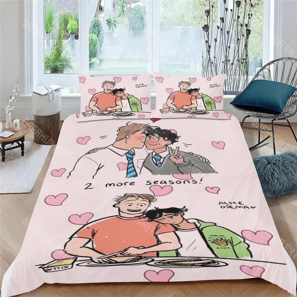Parure de lit Cœur d'amour Heartstopper Anime Housse de couette Taie d'oreiller Ensemble de literie Adulte Garçon Fille Décoration de chambre Cadeau pour enfant Taille Simple Double EU Single 90x200cm