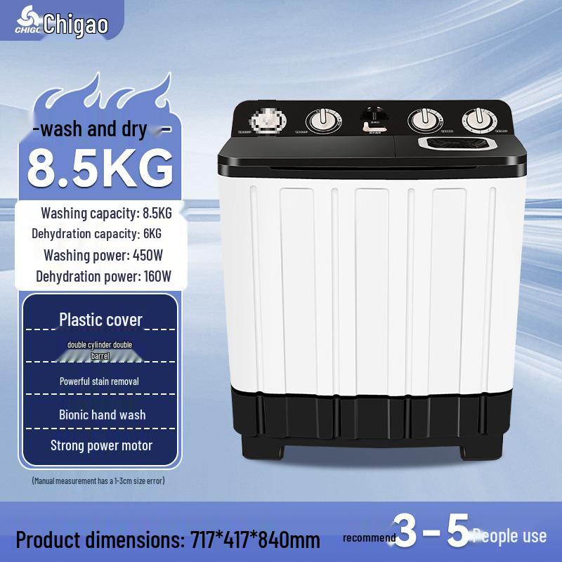 Dual Tub Semi-Automatic Washing Machine, 10kg Large Capacity for Dorms & Rentals