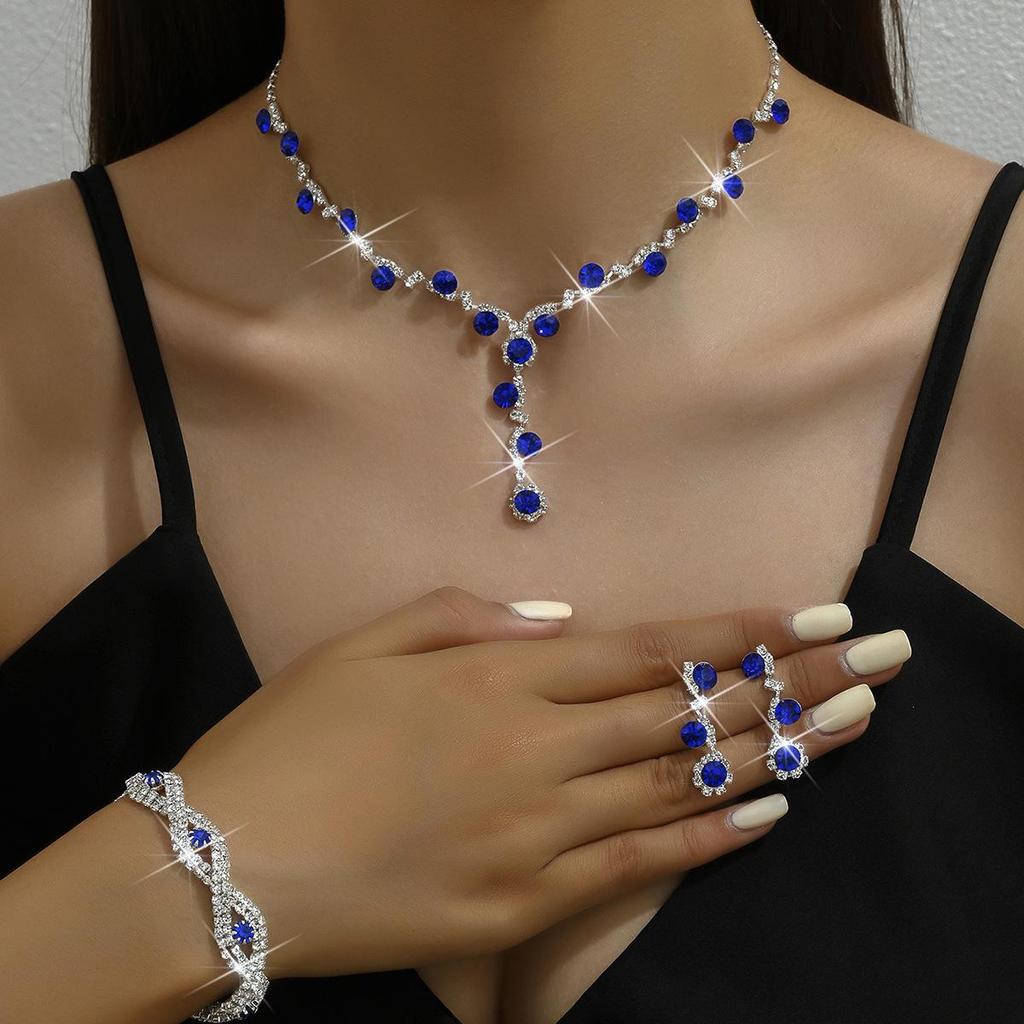 Brand New Sparkling Diamond Women's Jewelry Set: Necklace, Earrings & Bracelet