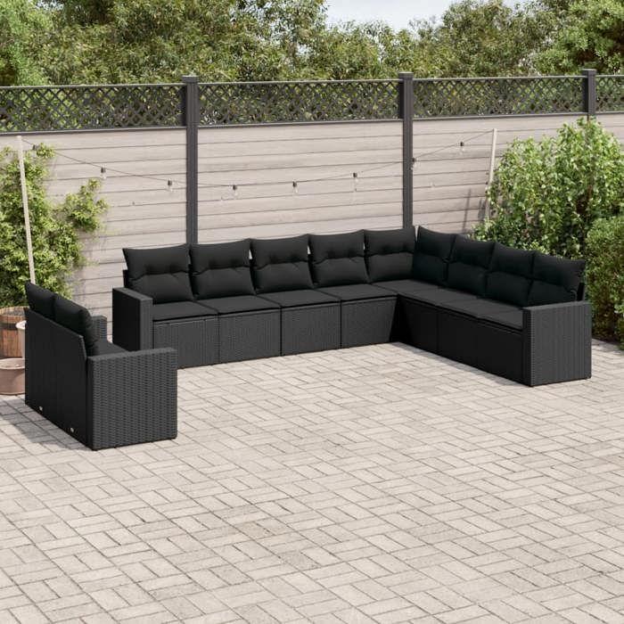 VidaXL Garden Lounge Set with Cushions 10 Pcs, Patio Sofas, Patio Furniture Set, Outdoor Furniture, Black 3219155