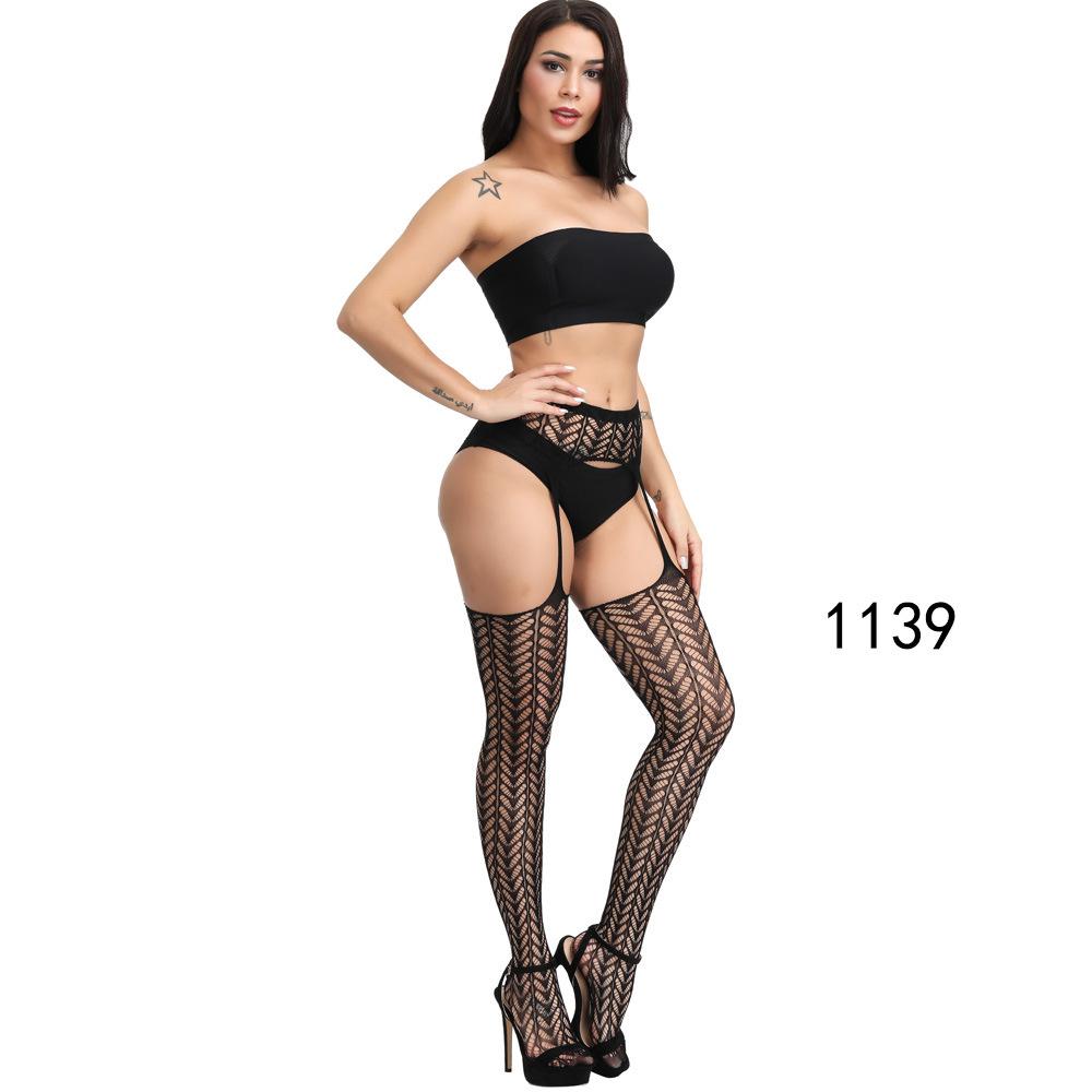 European & American Plus Size Fishnet Bodysuit: Sexy Open Crotch Hollow-Out Jacquard Suspender Stockings