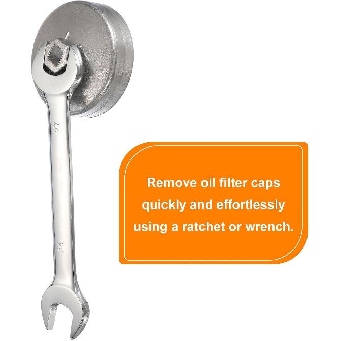 HARFINGTON Oil Filter Cap Wrench 14 Flute 65mm Inner Dia 1/2" Square Drive Aluminum Cup Type Drive Metric Oil Filter Socket Removal Tool for Engine