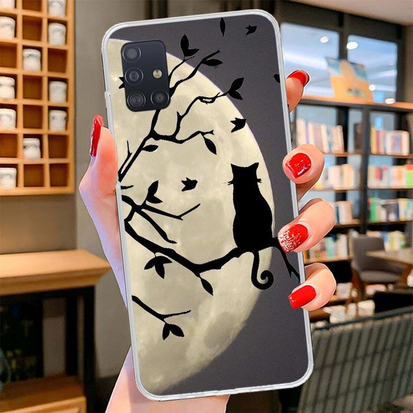 Black Cat Cartoon Cute Cover Phone Case For Samsung Galaxy A12 A22 A32 A52 A72 A02S Phone Case Note 20 Ultra 10 S10 Plus A51 A71