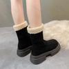 2025 New Thick Soled Women's Ankle Boots Winter Comfort Fluffy Short Boots Mid Heel Platform High Top Plush Warm Women's Shoes