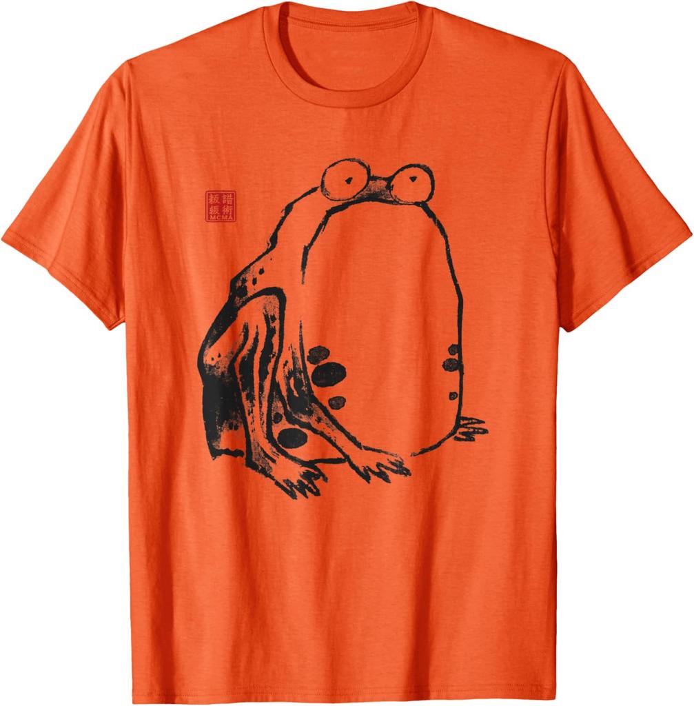 Japanese Frog Art Sumie Ink Painting Graphic Tee Casual Crewneck TShirt for Men