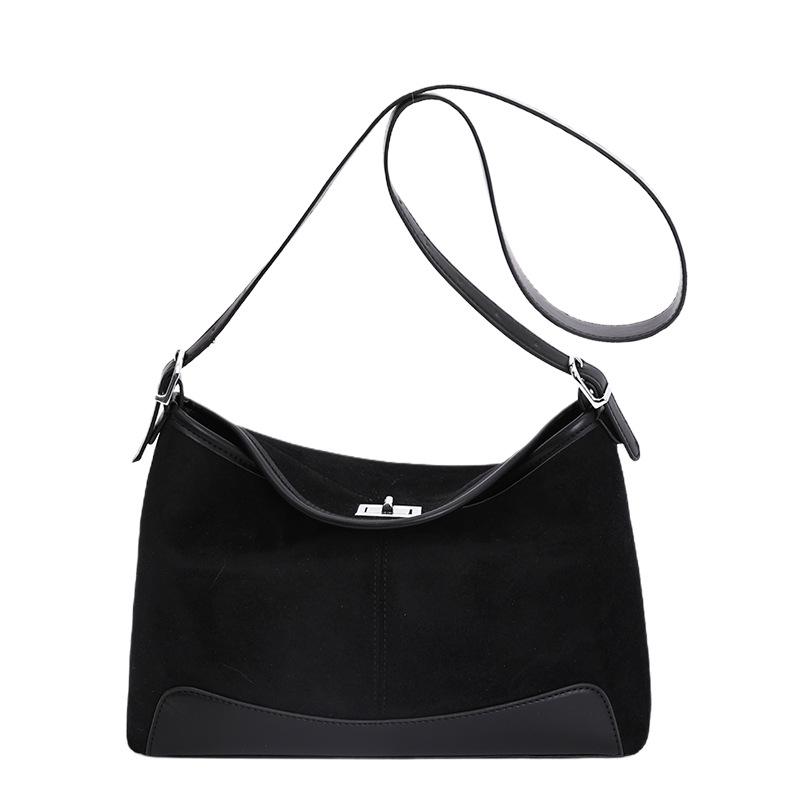 2025 New Niche Retro Suede Splicing Tote Bag Women's Large-capacity Commuter Bag Simple and Versatile Shoulder Bag