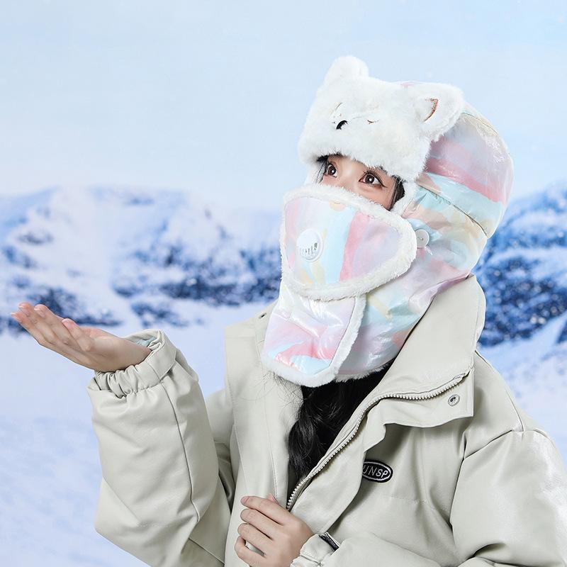 

Зимняя однотонная шапка-мультяшка с лисой, уличная утолщенная бархатная шапка для верховой езды, шарф-интеграл, теплая шапка для ушей one size fits all разноцветный