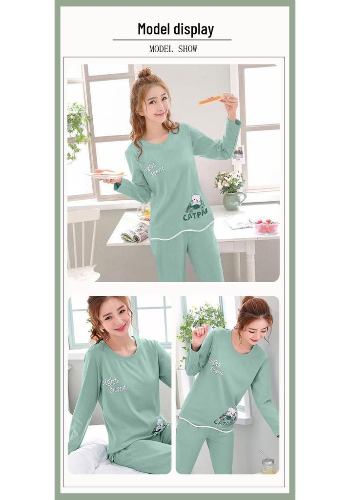 Women's Spring Autumn Long Sleeve Cute Pajama Set - Thin Casual Petite Homewear