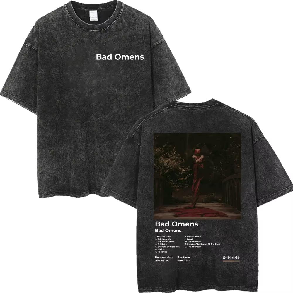 Vintage Washed Bad Omens Rock Band T-shirts Gothic Fashion Short Sleeve T-shirt Men Women Casual Loose Cotton T Shirt Streetwear