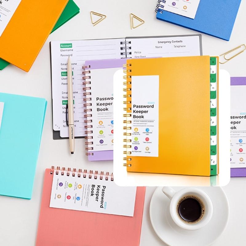 A6 Spirals Notebook Password Book Address Book with Alphabets Index Diary Writing Pad Office School Supplies for Home