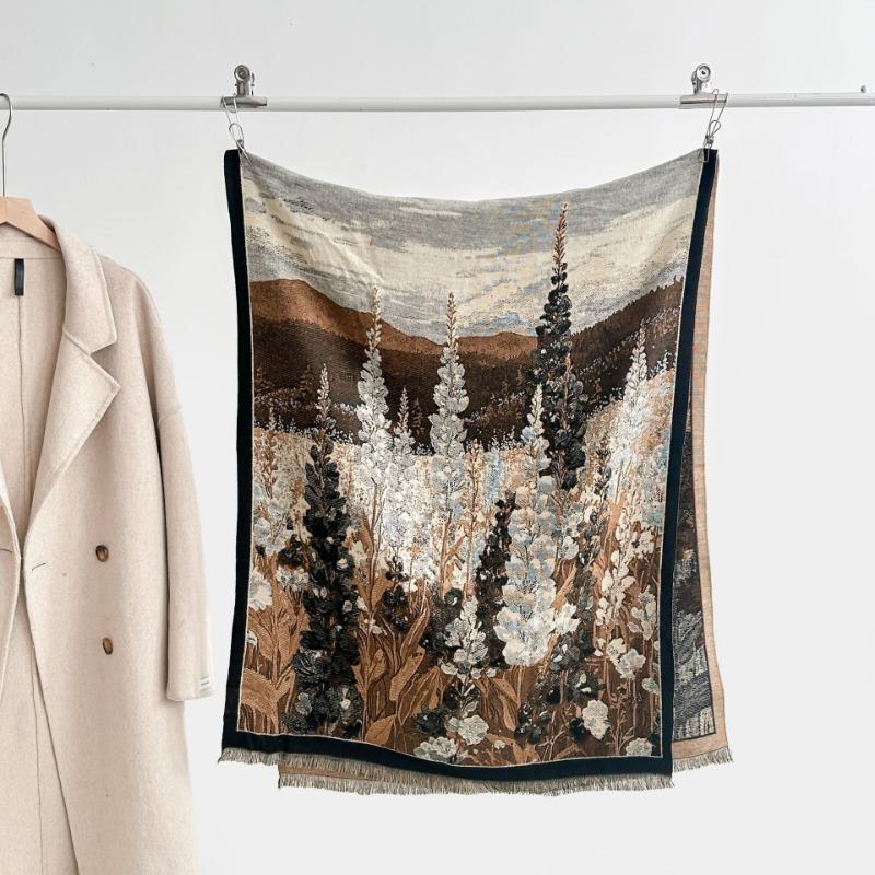 Autumn and winter new double-sided color oil painting series imitation cashmere thickened warm scarf women's air conditioner shawl