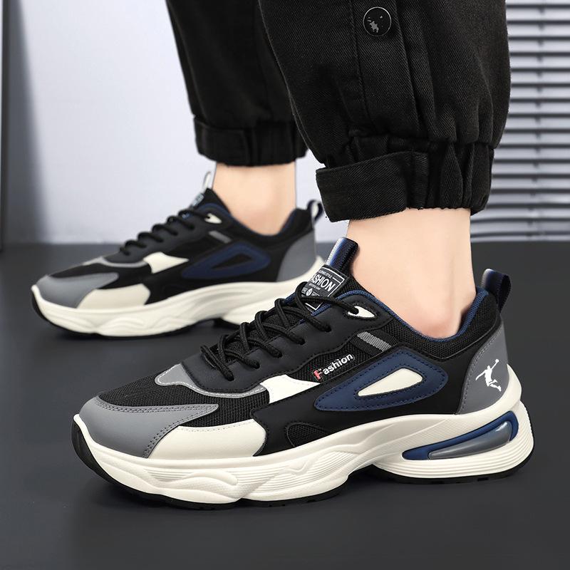 Men's Breathable Mesh Dad Shoes - Comfortable Air Cushion Running & Casual Sneakers with Thick Sole for Autumn.