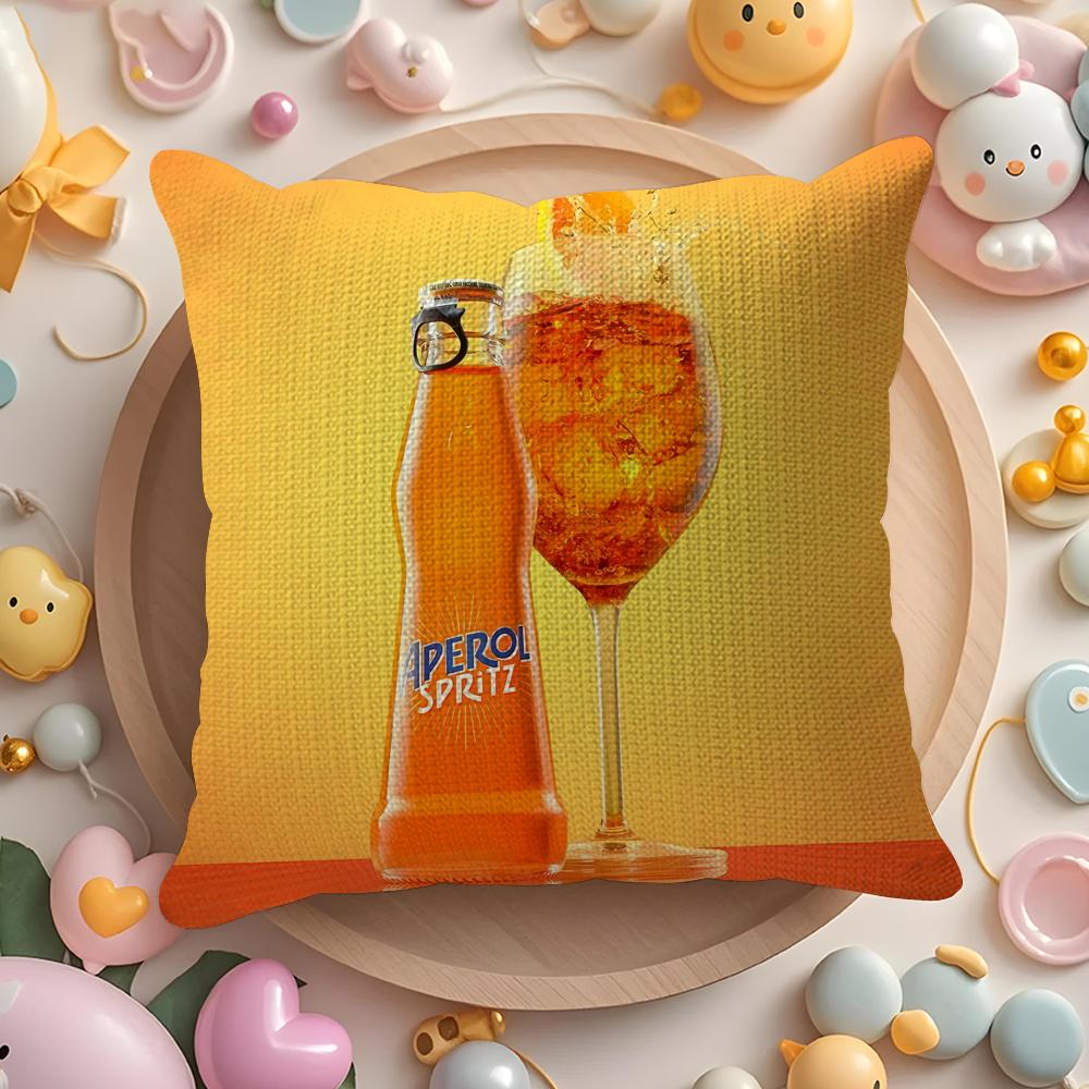 A-Aperol Logo Cushion Cover Natural Linen Organic Fabric Double-Sided Printing Sofa Home Decor Gift Pillow Cover