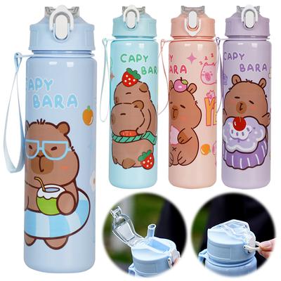 700ml Capybara Niedlicher Wasserbecher mit Strohhalm & Griff Tragbare Trinkflasche Große Kapazität Reise-Wasserbecher für Fitness Sport