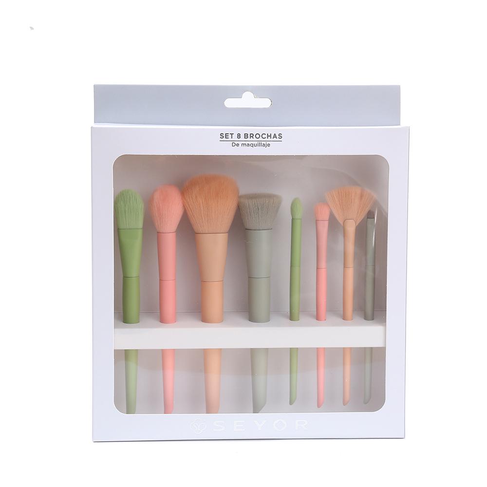 8-Piece Makeup Brush Set: Eyeshadow, Foundation, Powder, Blending, Concealer, Contour, Blush, and Mascara Brushes.
