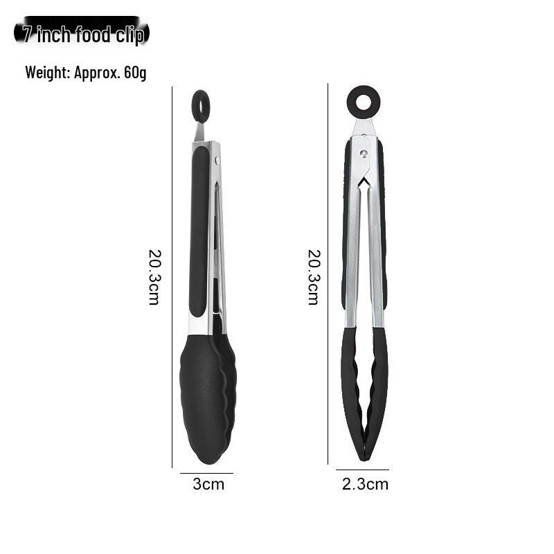 

High-Temperature Resistant Silicone and Stainless Steel Food Tongs - Ideal for Barbecue, Roasting, and Bread.