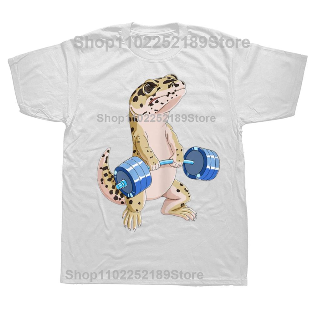 Funny Deadlift Weightlifting Reptile Gecko Graphic T-shirts Men Fashion Casual Oversized Tshirt 100% Cotton Loose T Shirt
