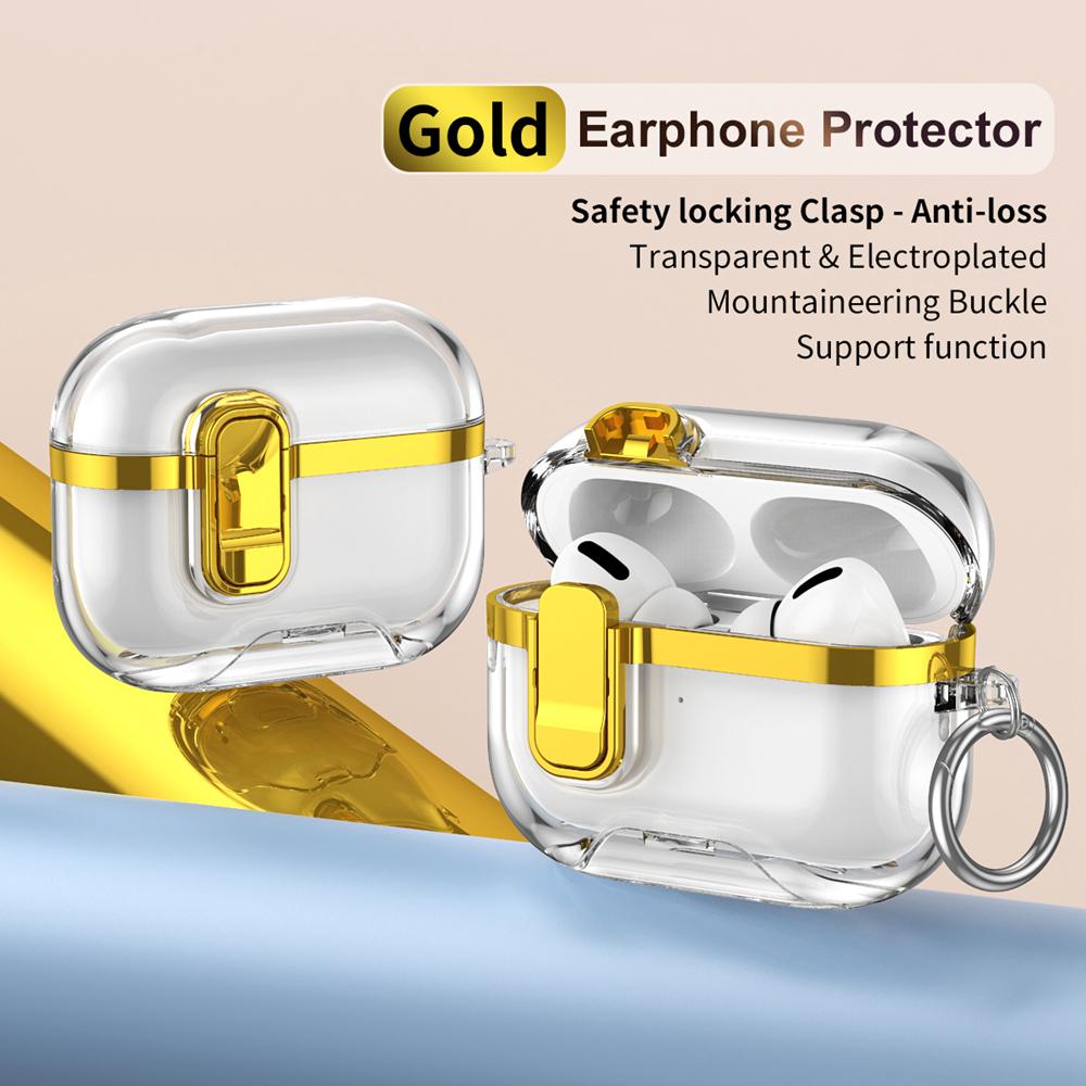 KEYSION Plating Transparent Earphone Case for AirPods Pro 3 TPU+PC Shockproof Phone Stand Hook Headphone Cover for AirPods Pro 3