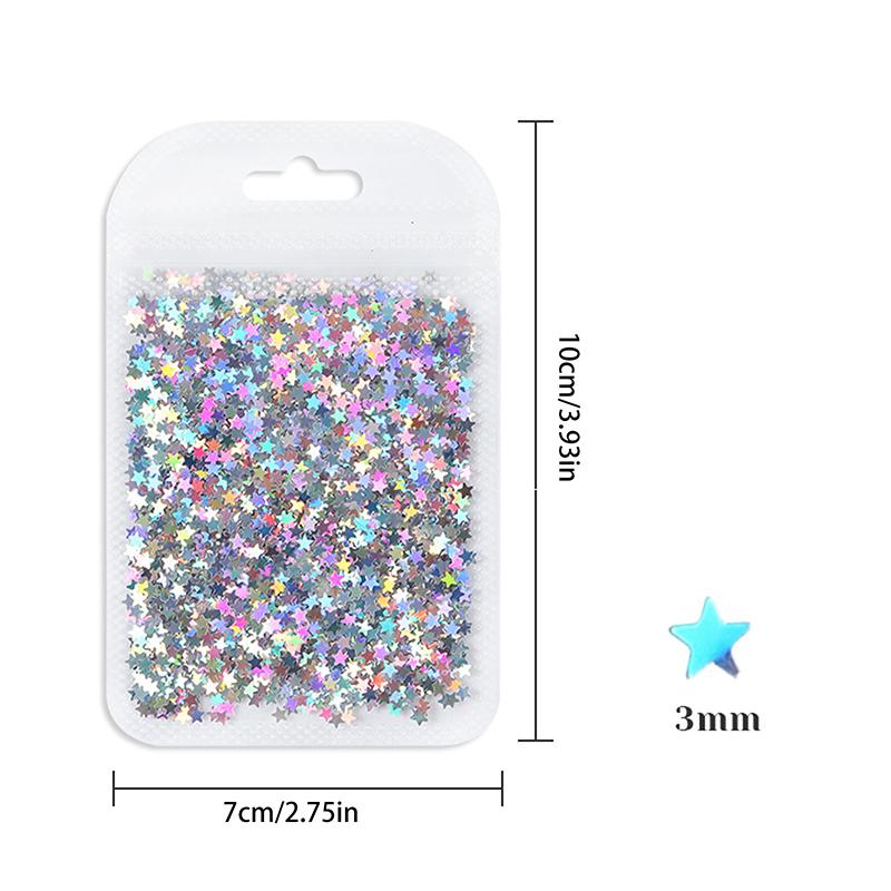 Colour Holographic Laser Nail Glitter Mix Star Shape For Nail Art Nail Charm 3Mm Star Bling Decoration Accessories