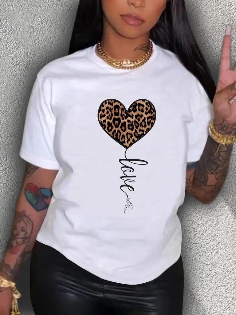 TEMU Valentine's Heart Women's Short Sleeve Crew Neck Top