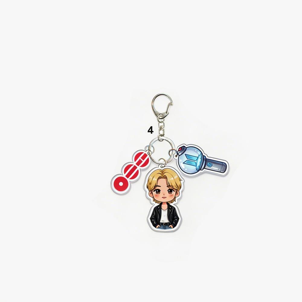 BTS Cartoon Character + Vinyl Record + Light Stick Keychain, Celebrity Merchandise Support Charm, Bag Charm