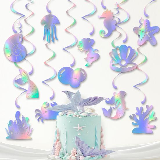 12 Pcs Mermaid Hanging Swirls Decoration Iridescent Mermaid Theme Party Garland Ocean Ceiling Streamer for Birthday Party Supplies