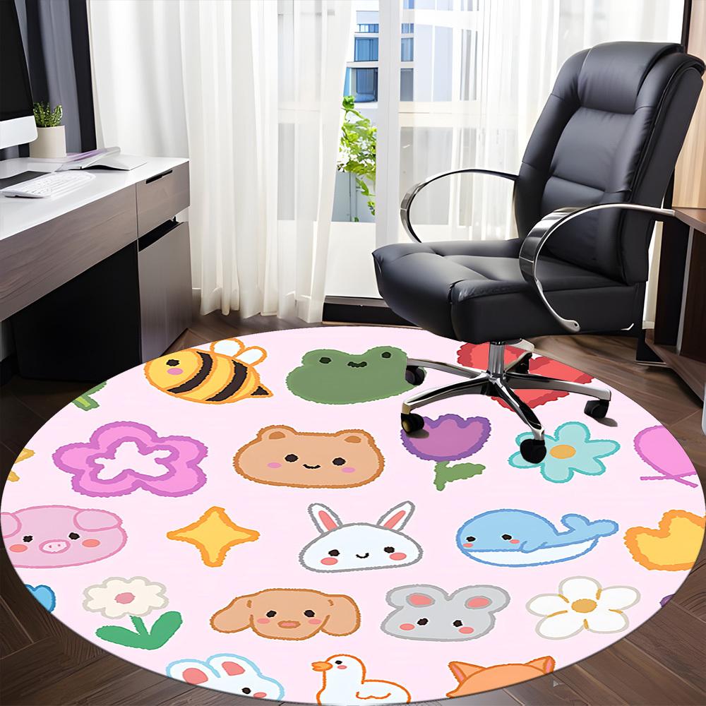 1pc Kawaii Animals Office Round Rug, Non-slip, Soft and Durable Office Rug for Interior Decoration, Perfect for Office, Beautiful Decoration yy2603120