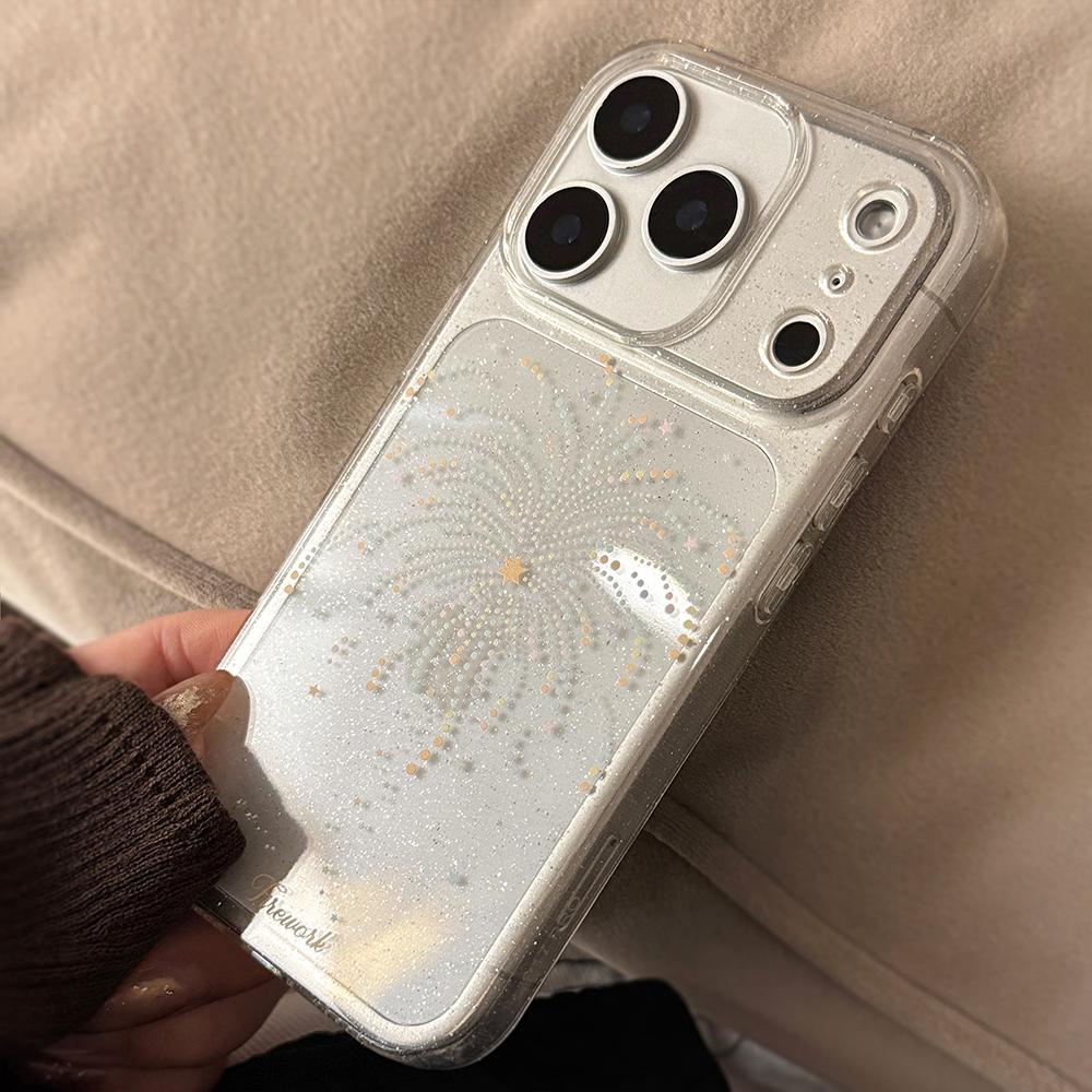 Glitter Bling Firework Pattern Transparent Phone Case for iPhone 17promax 17pro 13 14 15 16 Pro Max Shockproof Claer Cover Funda