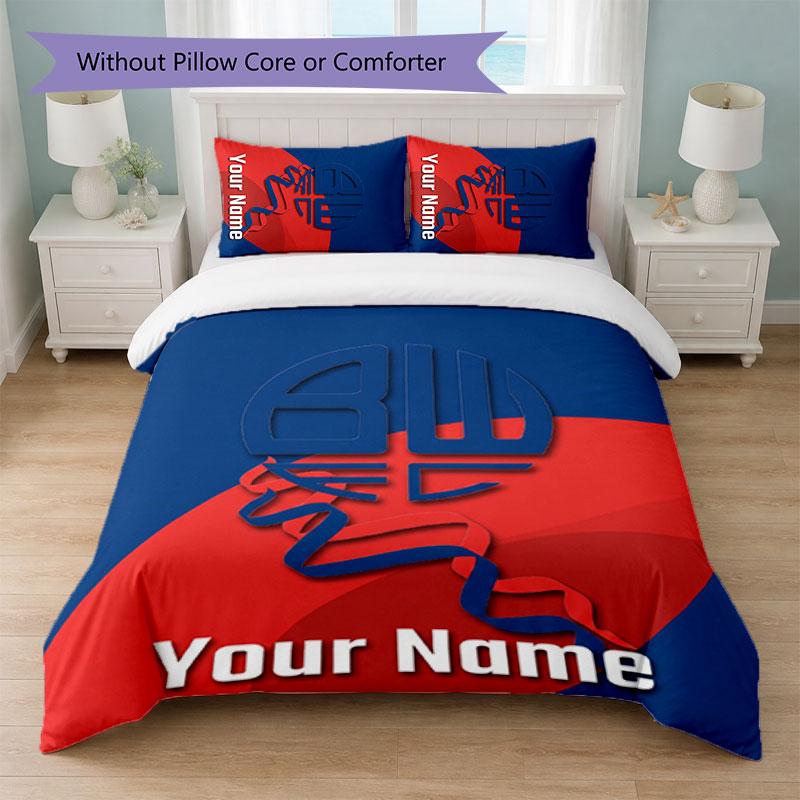 Set Biancheria da Letto Personalizzato con Nome Bolton Wanderers FC 1 Copripiumino + 2 Federe Logo Calcio Regalo Personalizzato per Occasioni Speciali Decorazione Camera da Letto