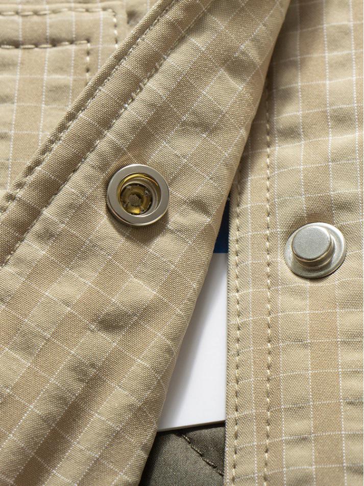 Retro Kragenlose Stepp karierte Baumwolljacke für Herren - Japanischer Stil Warme Schicht