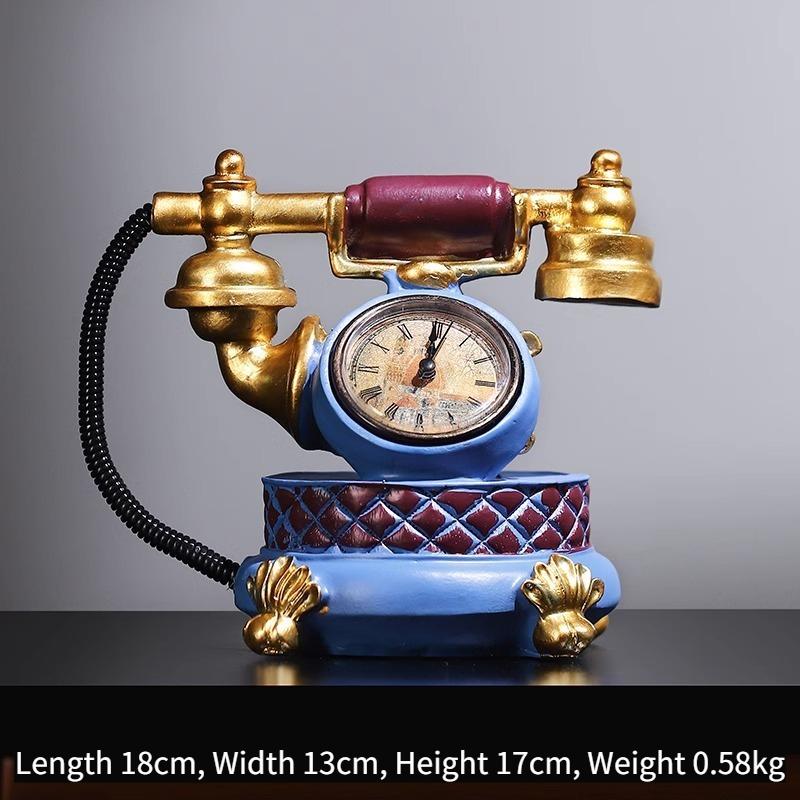 Коллекционные предметы Скульптура Ретро Телефон Модель Часы Украшение Креативные Часы для Кабинета Кафе Ресторана Настольные Часы Декор золотой