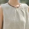 Johnature Women Vintage Tops Summer Chinese Style O-Neck Sleeveless Cloths Solid Color Casual Tops