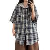 Hooded Short-sleeved Shirt Women's Design Sense Niche Summer Loose Plaid Shirt Trendy Commute Outside Vintage Loose Women Casual Top