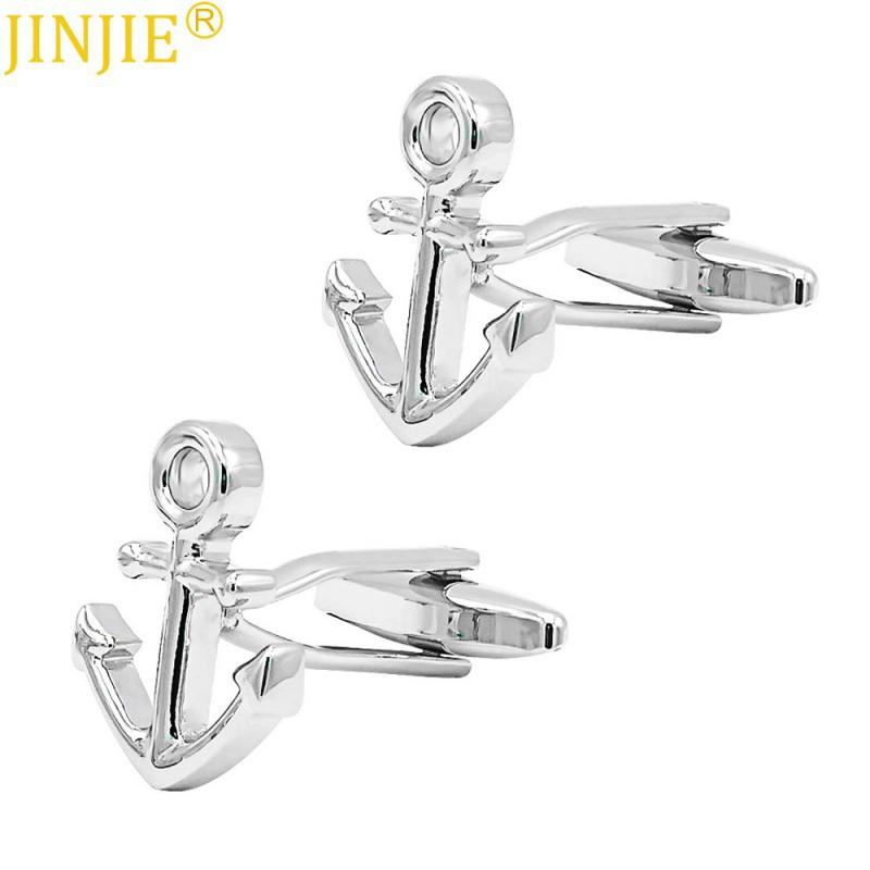 Silver Plated Boat Anchor Cufflinks Men's French Shirt