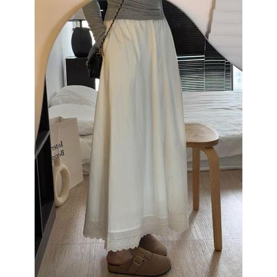 White Lace Trim Skirt for Women, New Summer Style for Plus-Size Girls, High-Waisted, Hip-Covering, Slimming, Mid-Length A-Line Skirt